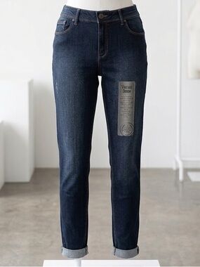 1822 Denim| NEW Dark Blue Wash Skinny Stretch Thin Cuffed Denim Jeans Sz 12 NWT